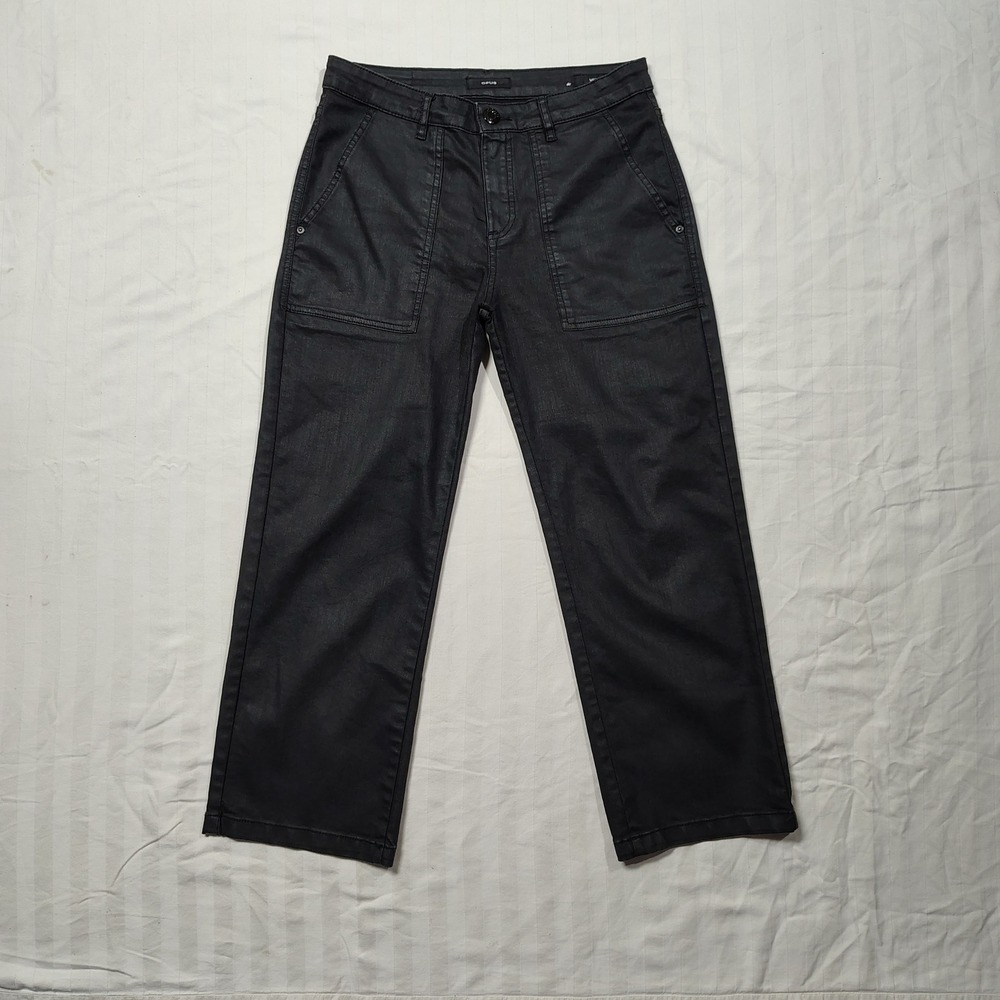 OPUS Melvin Pants Womens Black Coated Straight Leg Utility Jeans Size EU 38